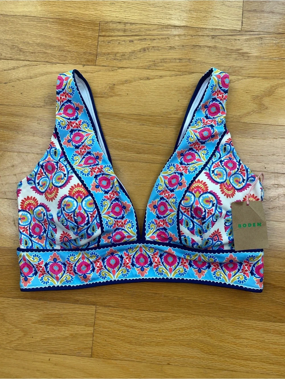 Boden Porto Bikini Top Size 12 Ivory Floral Plunge V-Neck New